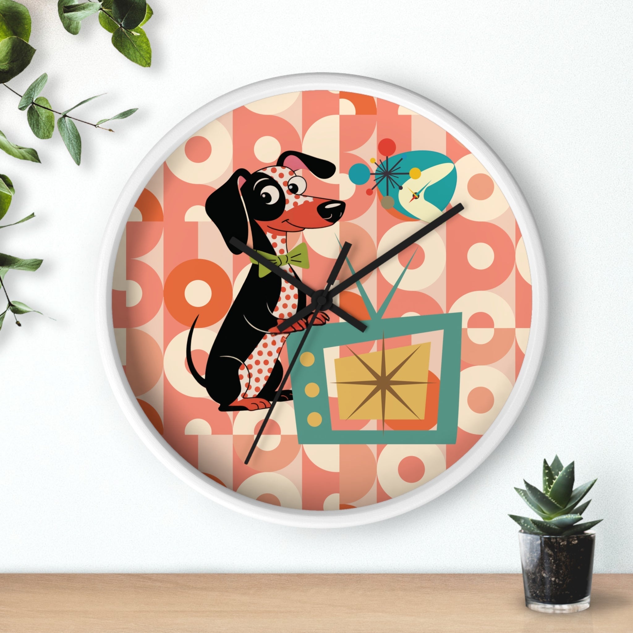 Kate McEnroe New York Retro Dachshund Mid Century Wall Clock, Atomic Dog Starburst Mod TimepieceWall Clocks14288889730039607354