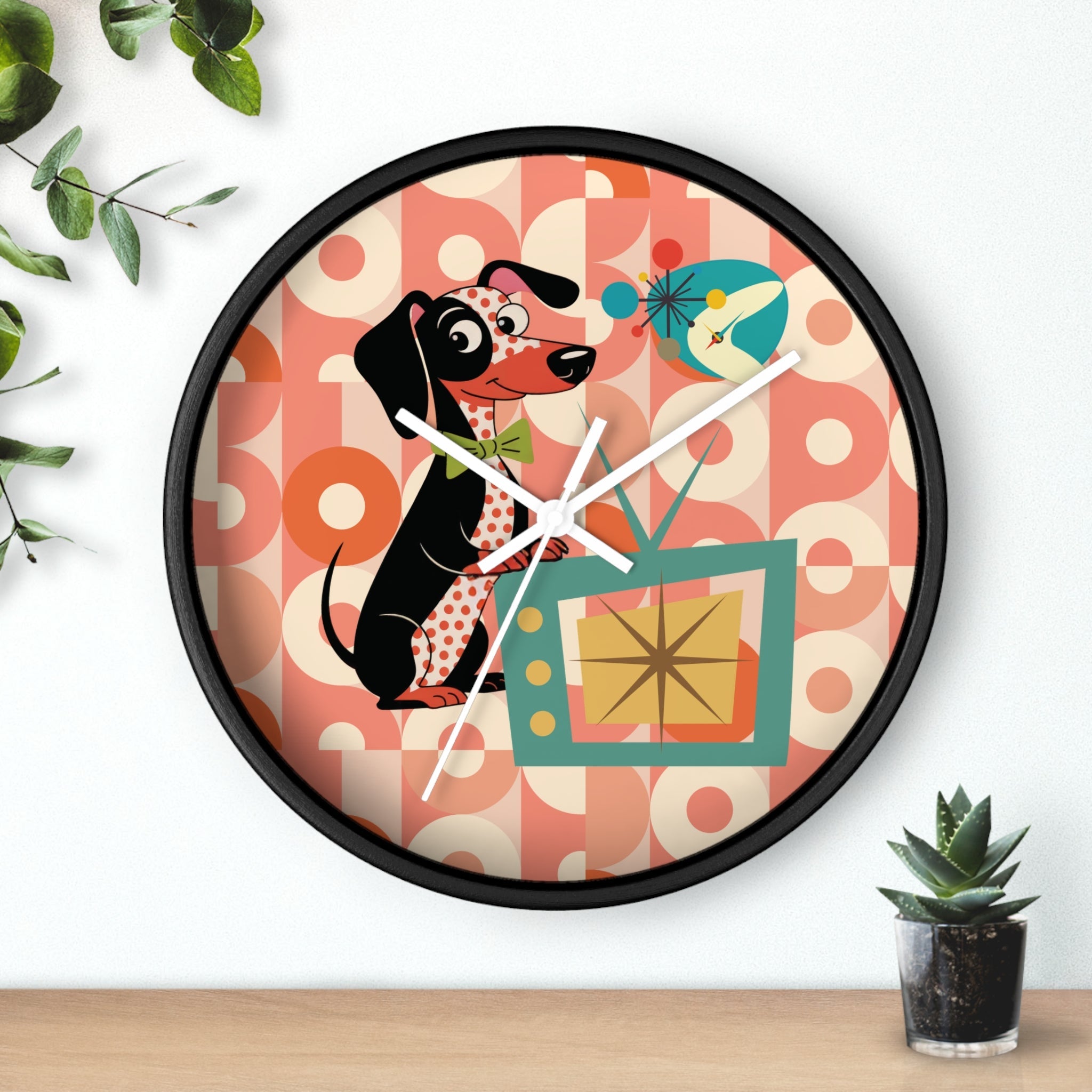 Kate McEnroe New York Retro Dachshund Mid Century Wall Clock, Atomic Dog Starburst Mod TimepieceWall Clocks14288889730039607354