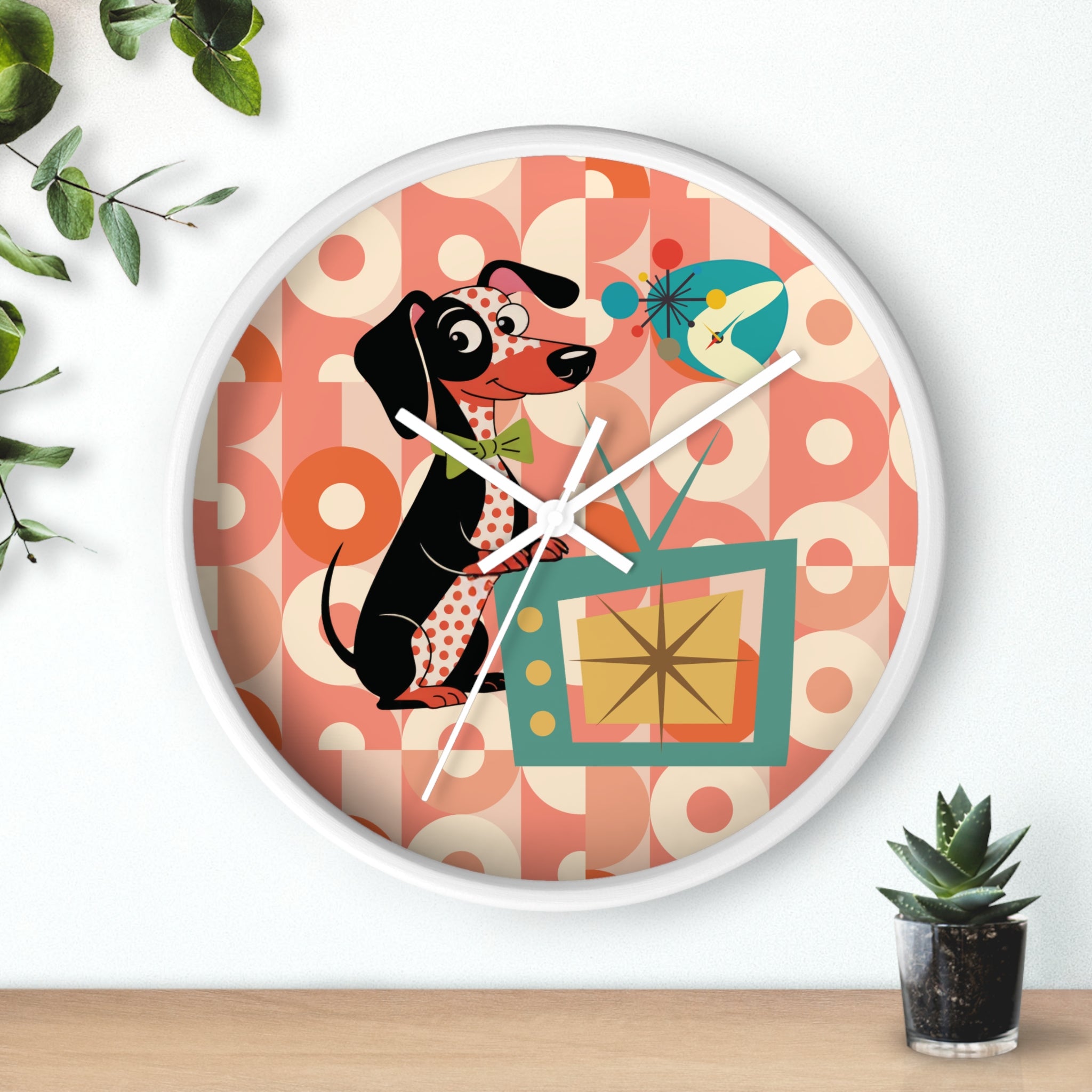 Kate McEnroe New York Retro Dachshund Mid Century Wall Clock, Atomic Dog Starburst Mod TimepieceWall Clocks14288889730039607354