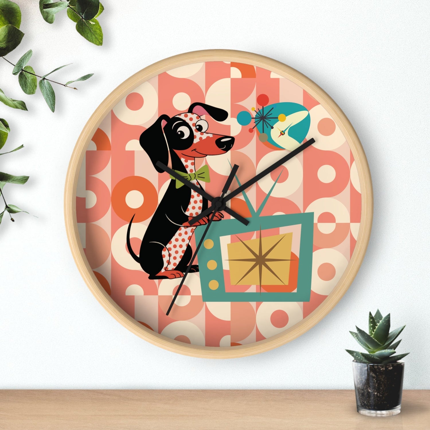 Kate McEnroe New York Retro Dachshund Mid Century Wall Clock, Atomic Dog Starburst Mod TimepieceWall Clocks14288889730039607354