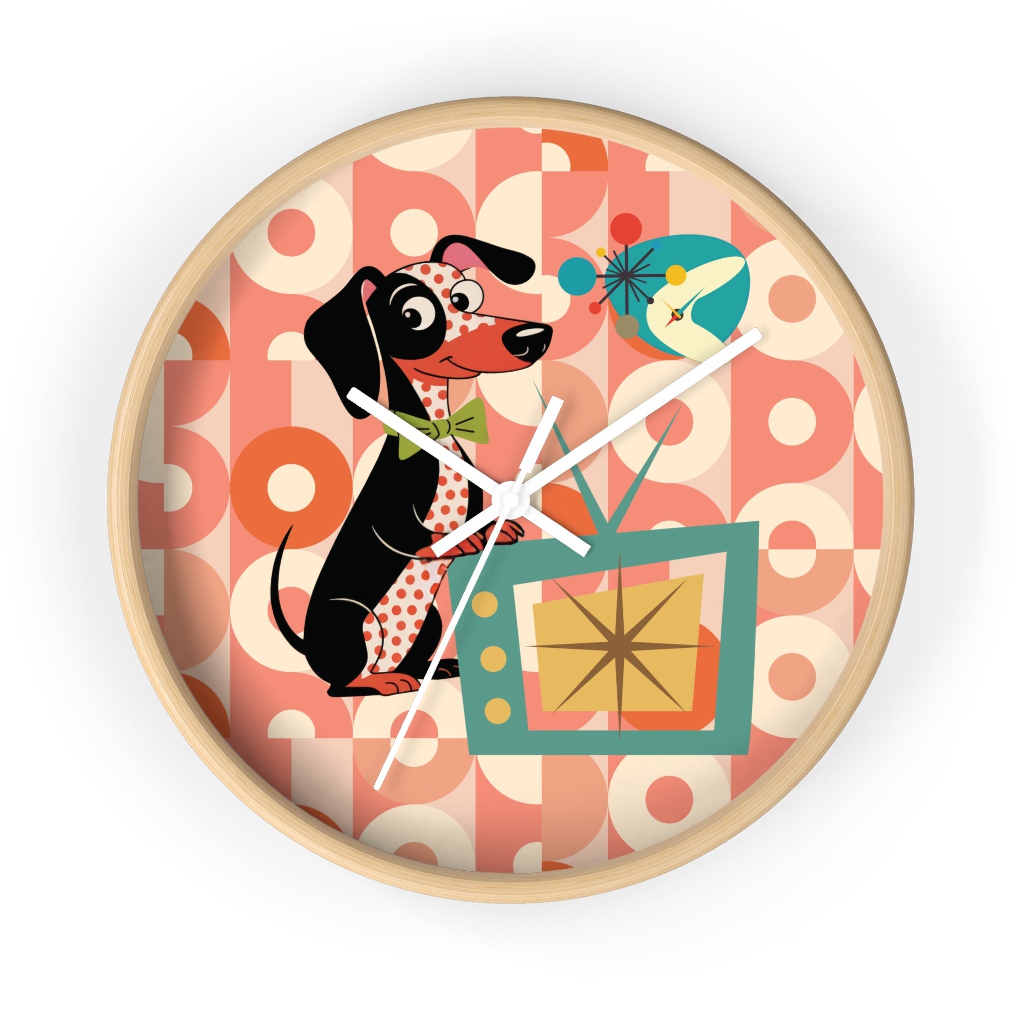 Kate McEnroe New York Retro Dachshund Mid Century Wall Clock, Atomic Dog Starburst Mod TimepieceWall Clocks14288889730039607354