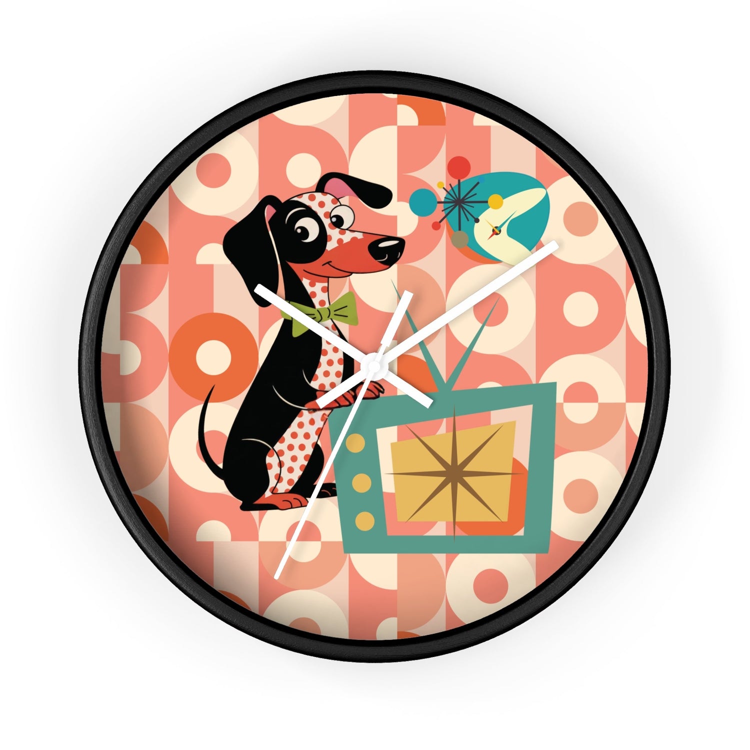 Kate McEnroe New York Retro Dachshund Mid Century Wall Clock, Atomic Dog Starburst Mod TimepieceWall Clocks29417360699564143683