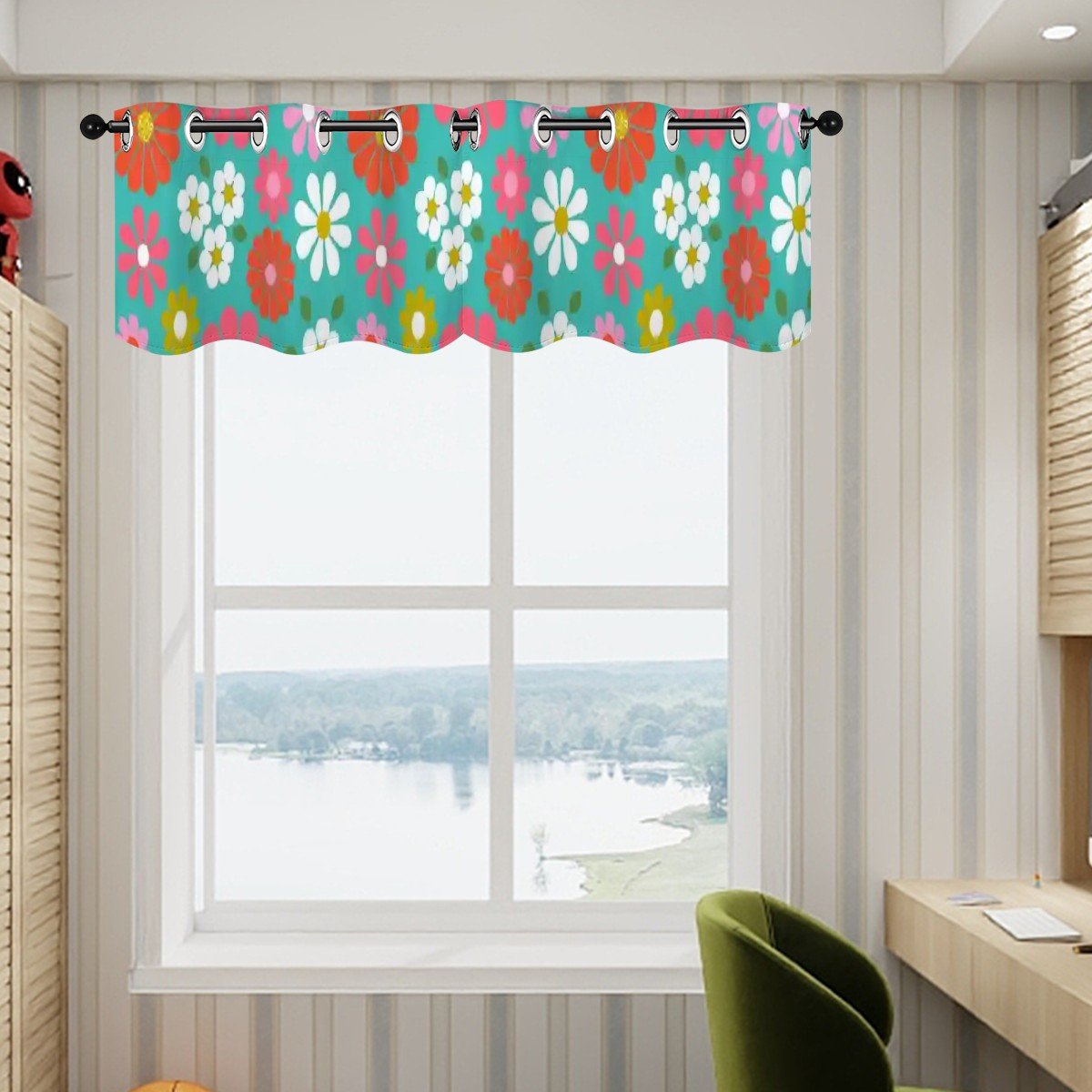 Kate McEnroe New York Retro Daisy Floral Window Valance, Mid Century Modern Mod Flower Kitchen Curtain, 60s Groovy Grommet Short DrapesValancesmVMMexAwQH