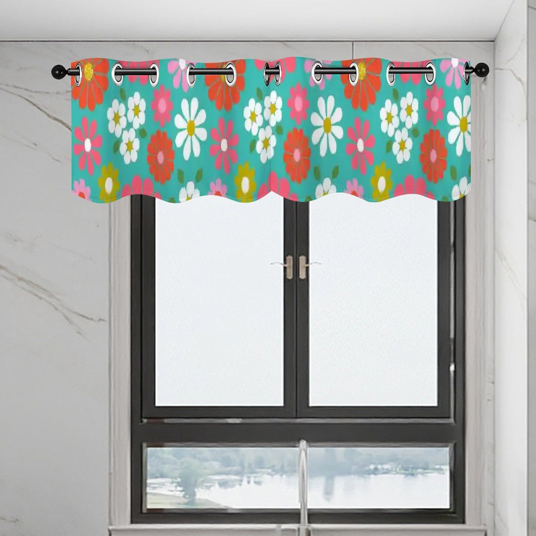 Kate McEnroe New York Retro Daisy Floral Window Valance, Mid Century Modern Mod Flower Kitchen Curtain, 60s Groovy Grommet Short DrapesValancesmVMMexAwQH