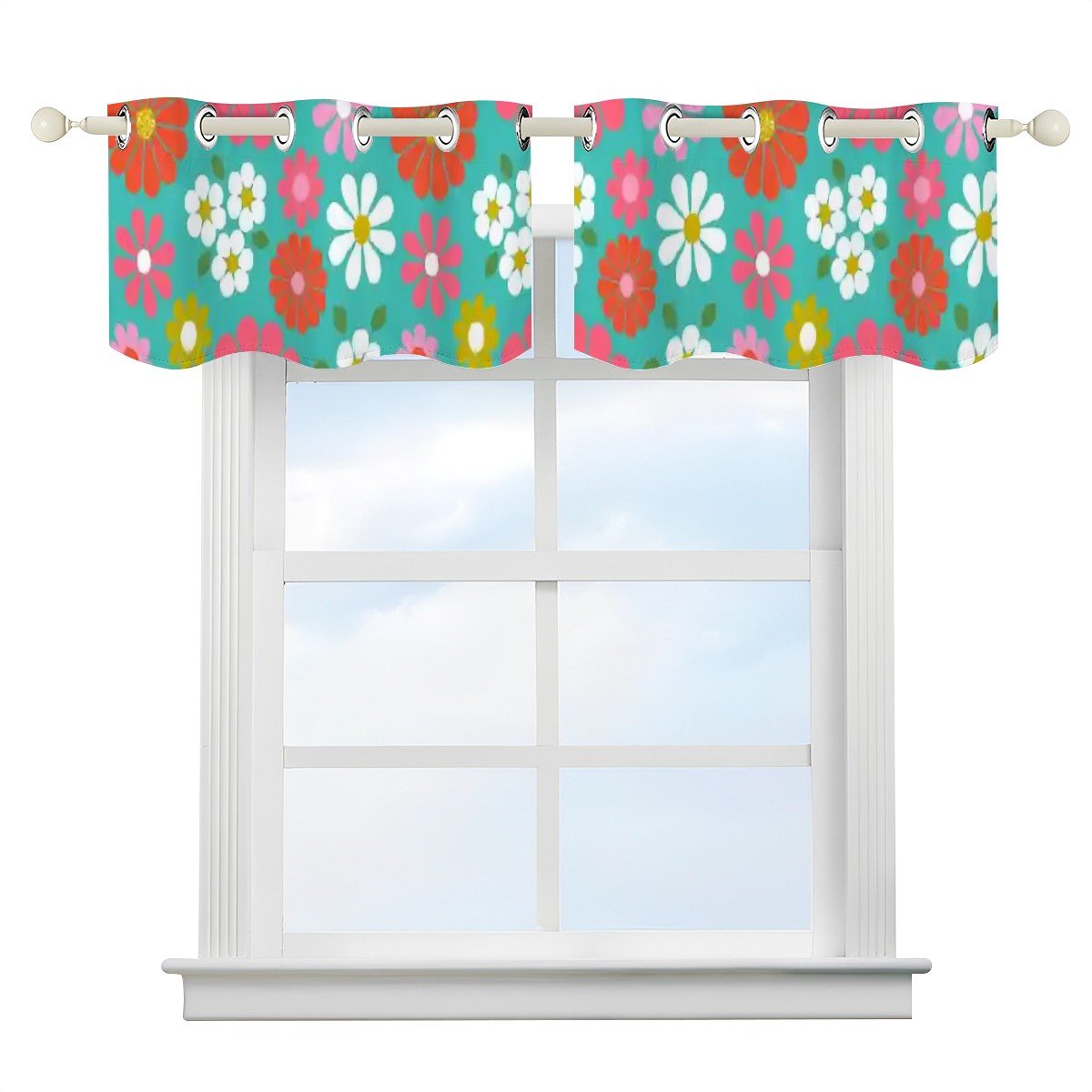 Kate McEnroe New York Retro Daisy Floral Window Valance, Mid Century Modern Mod Flower Kitchen Curtain, 60s Groovy Grommet Short DrapesValancesmVMMexAwQH