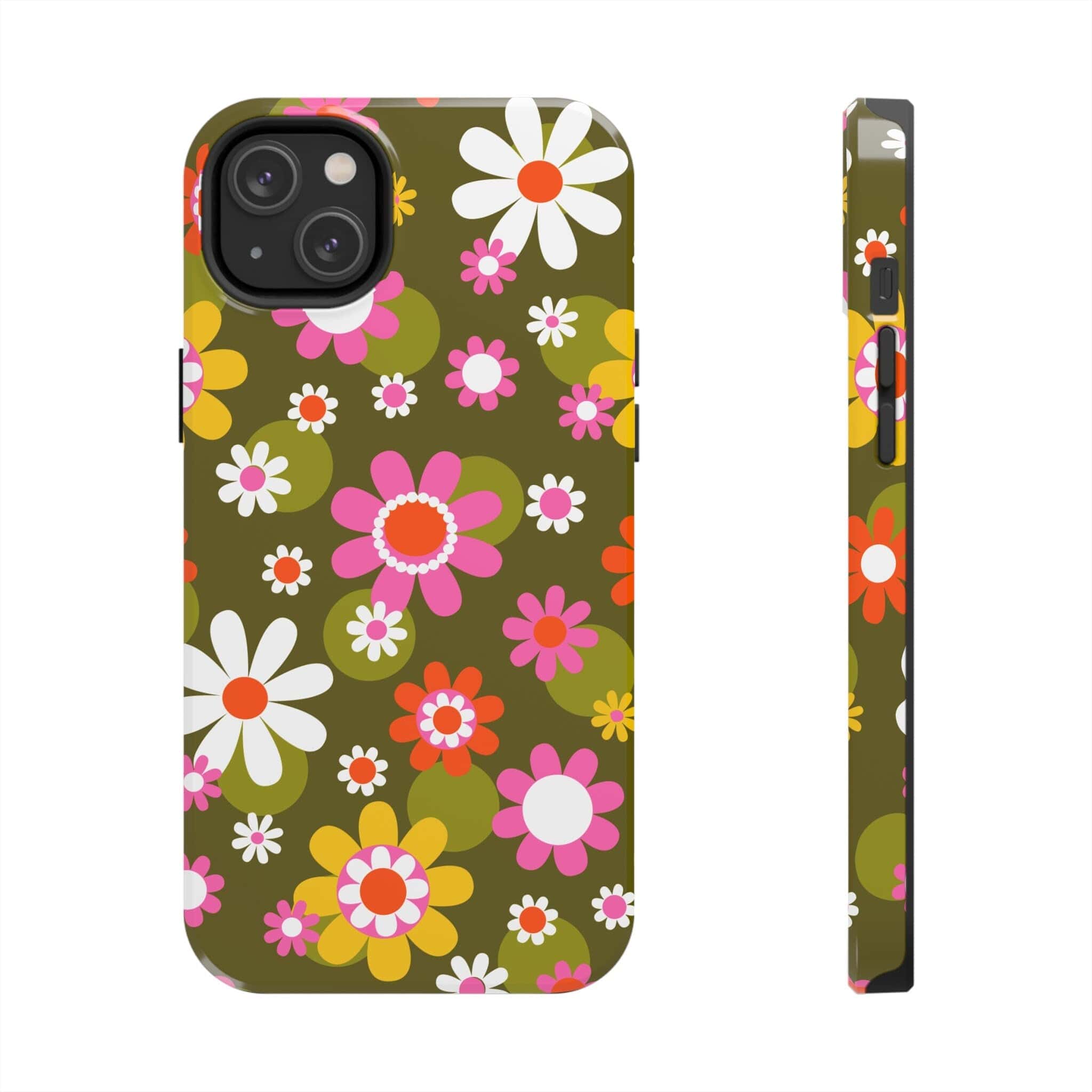 Kate McEnroe New York Retro Daisy Flower Power Phone Case for iPhone 14 Series, 70s Hippie Pink &amp; Green Mid Century Modern Design - 13389123 Mobile Phone Cases