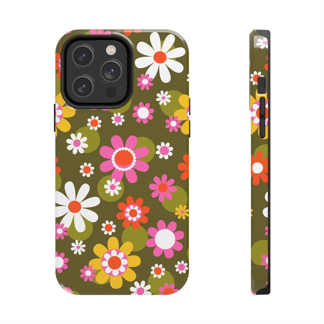Kate McEnroe New York Retro Daisy Flower Power Phone Case for iPhone 14 Series, 70s Hippie Pink &amp; Green Mid Century Modern Design - 13389123 Mobile Phone Cases