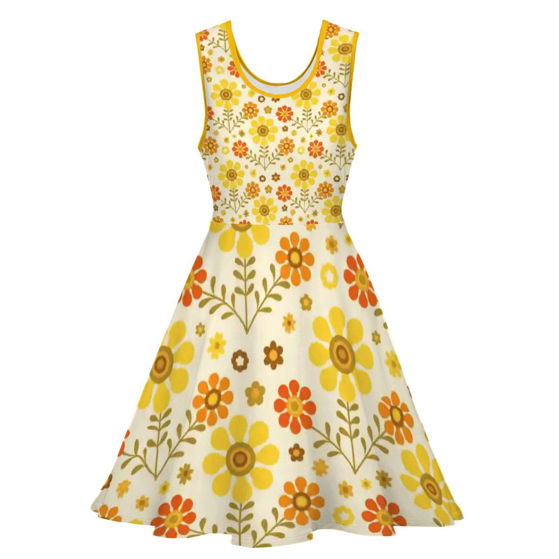 Kate McEnroe New York Retro Daisy Skater Dress Yellow Orange 1970s Flower Power Swing DressSkater DressWVHo2H37vd