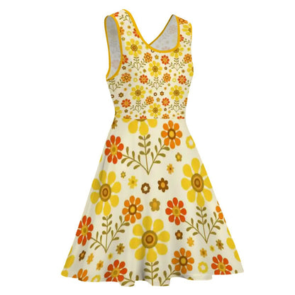 Kate McEnroe New York Retro Daisy Skater Dress Yellow Orange 1970s Flower Power Swing DressSkater DressWVHo2H37vd