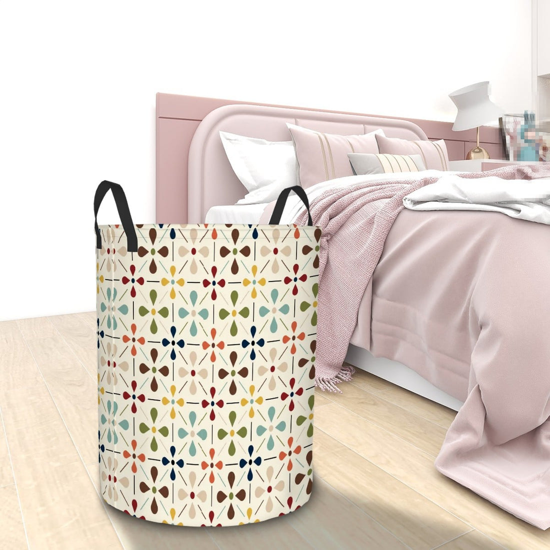 Kate McEnroe New York Retro Danish Floral Laundry Basket, Mid Century Modern Scandinavian Storage Bin, Mod Teardrop OrganizerLaundry Basketsb0KeuHw82d