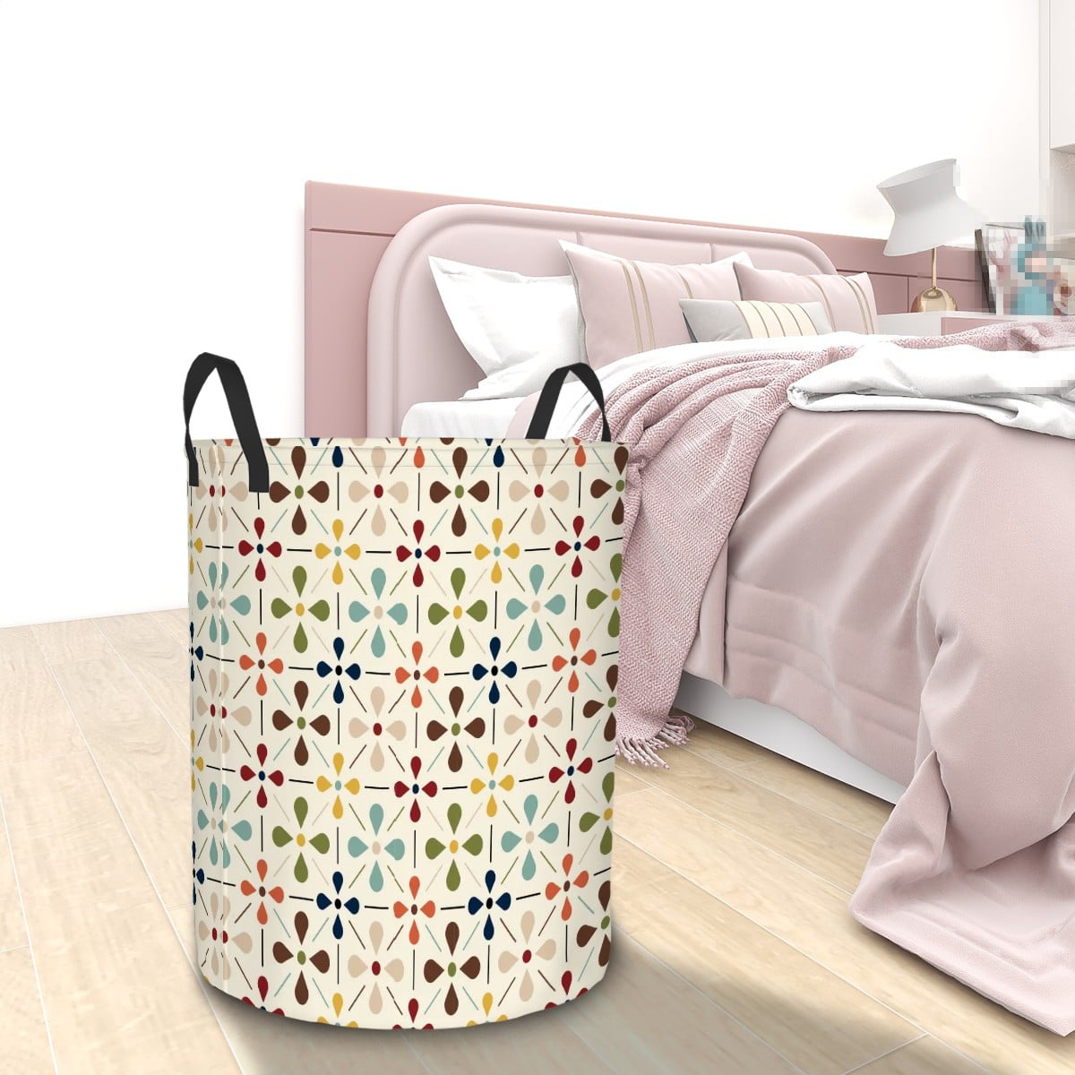 Kate McEnroe New York Retro Danish Floral Laundry Basket, Mid Century Modern Scandinavian Storage Bin, Mod Teardrop OrganizerLaundry Basketsb0KeuHw82d