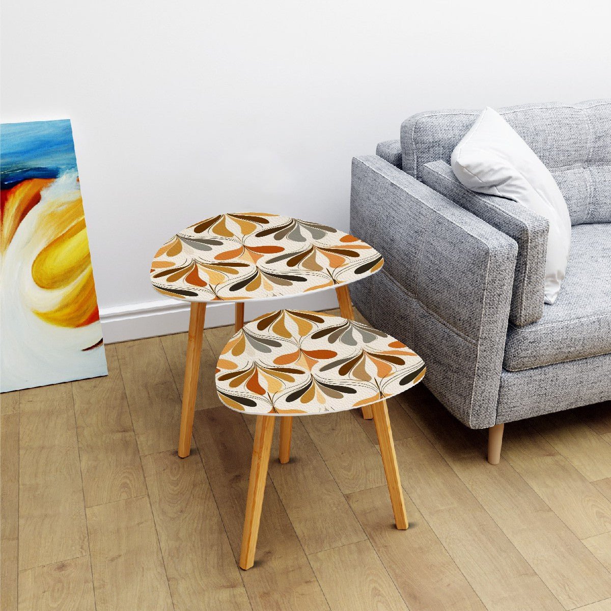 Kate McEnroe New York Retro Danish Floral Nesting Tables, Mid Century Modern Scandi Fall Accent DecorNesting TablesxucLAIViCI