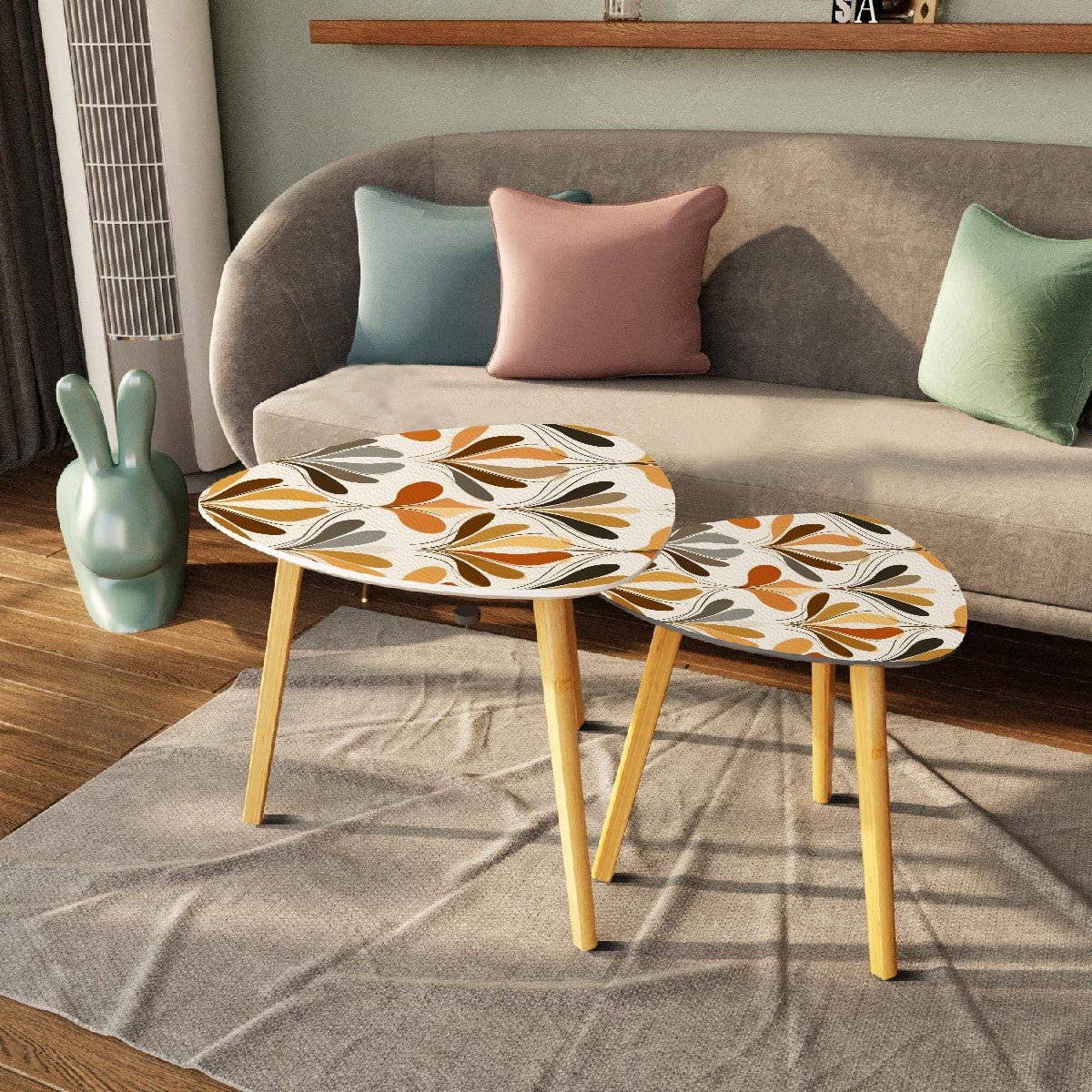Kate McEnroe New York Retro Danish Floral Nesting Tables, Mid Century Modern Scandi Fall Accent DecorNesting TablesxucLAIViCI