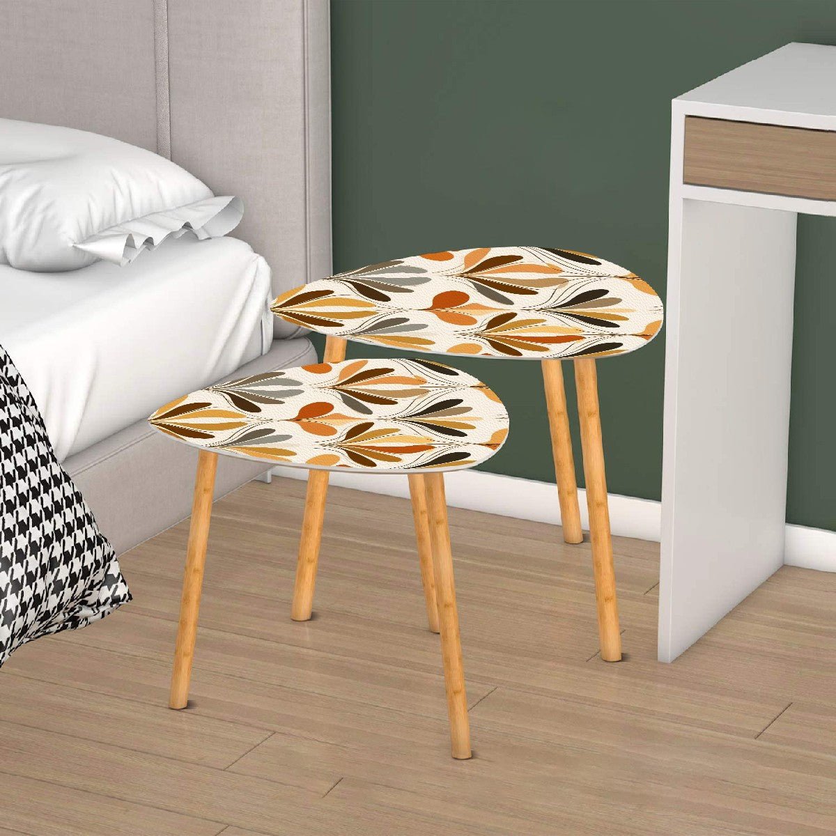 Kate McEnroe New York Retro Danish Floral Nesting Tables, Mid Century Modern Scandi Fall Accent DecorNesting TablesxucLAIViCI