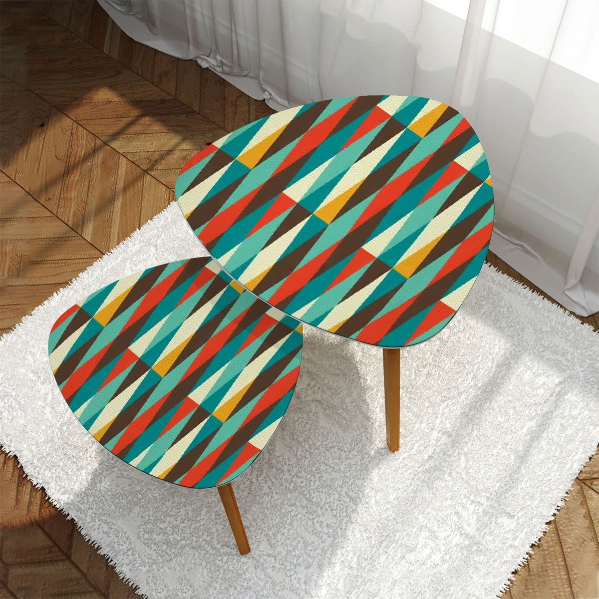 Kate McEnroe New York Retro Diamond Mid Century Nesting Tables, Multicolor Turquoise and Orange, Geometric Accent Furniture Set, 1950s MCM StyleNesting TableskfWGFHdWK3