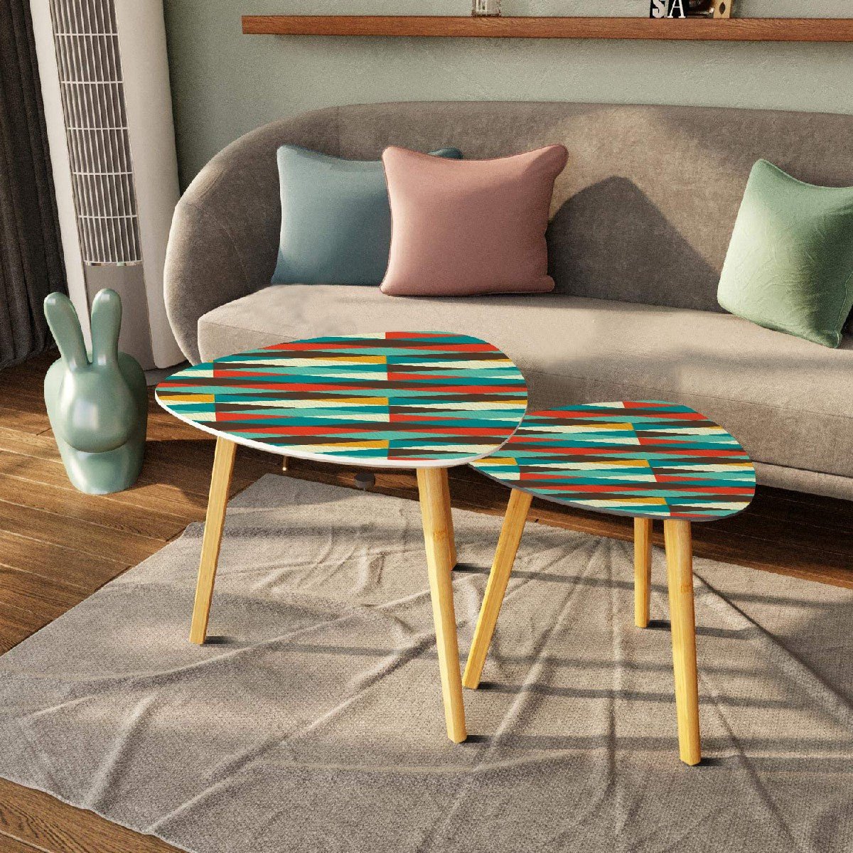 Kate McEnroe New York Retro Diamond Mid Century Nesting Tables, Multicolor Turquoise and Orange, Geometric Accent Furniture Set, 1950s MCM StyleNesting TableskfWGFHdWK3