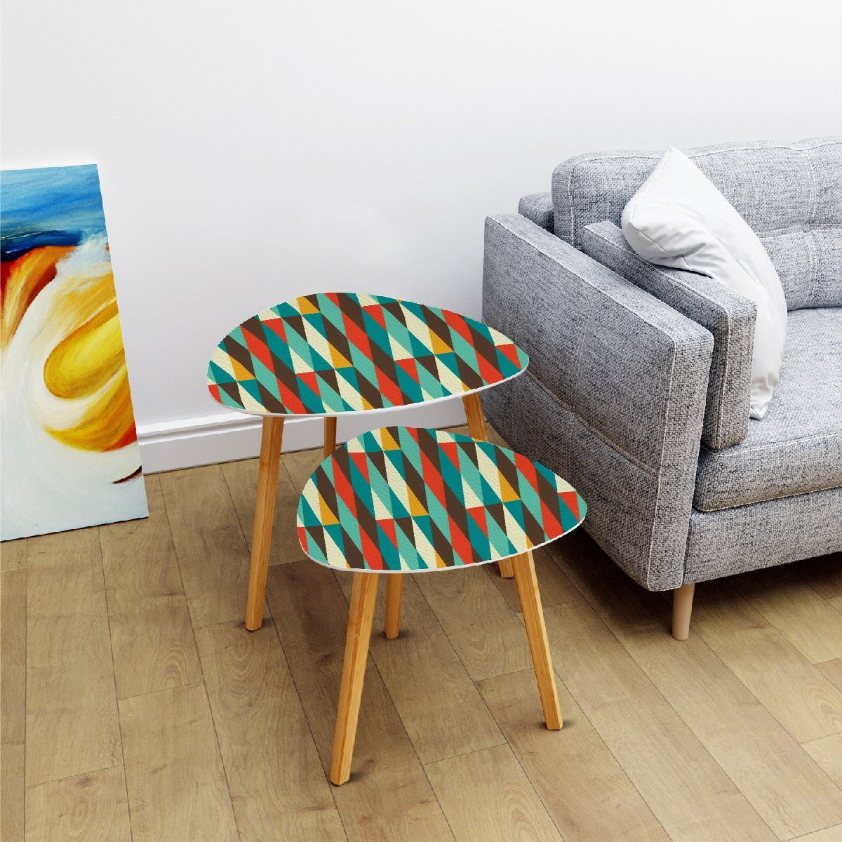 Kate McEnroe New York Retro Diamond Mid Century Nesting Tables, Multicolor Turquoise and Orange, Geometric Accent Furniture Set, 1950s MCM StyleNesting TableskfWGFHdWK3