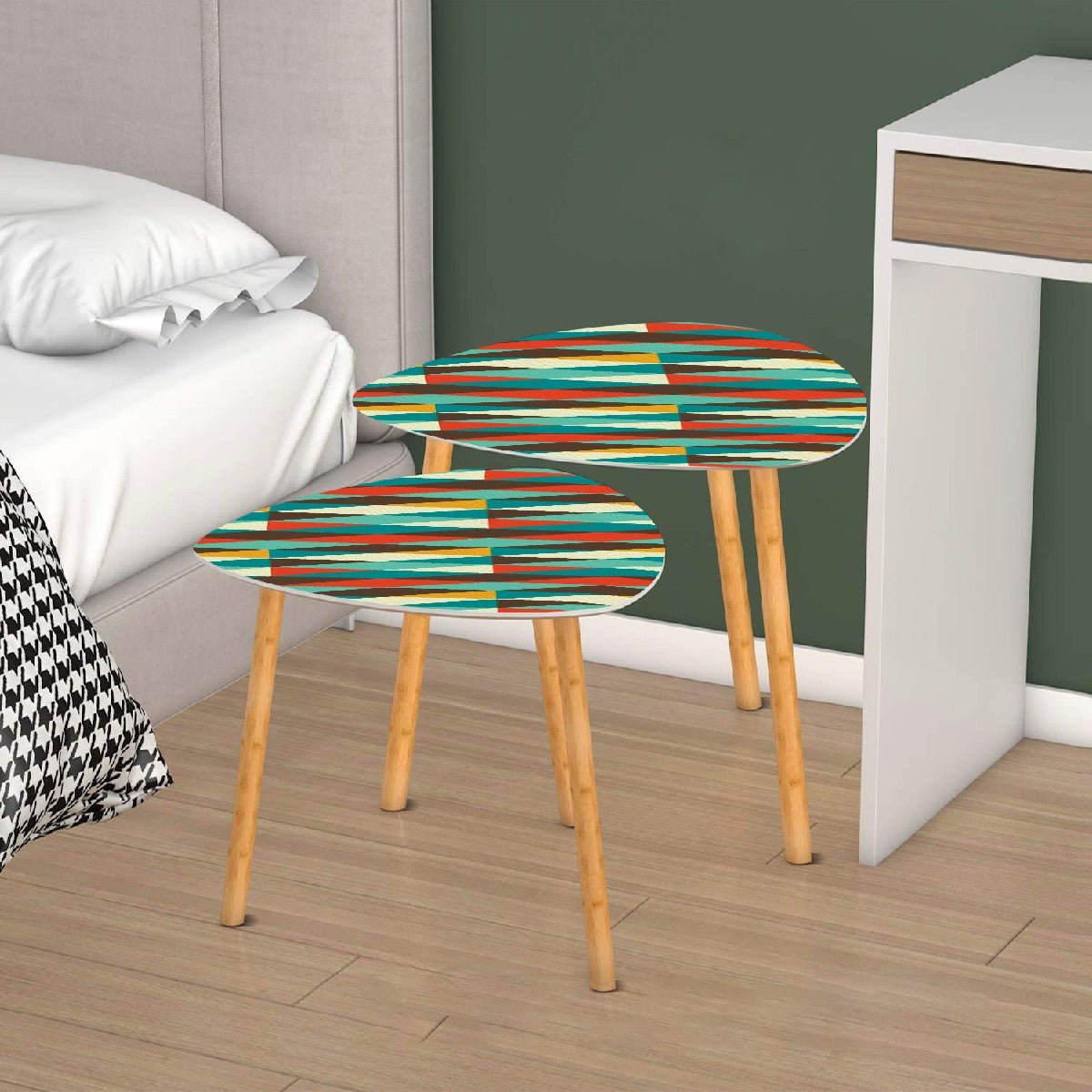 Kate McEnroe New York Retro Diamond Mid Century Nesting Tables, Multicolor Turquoise and Orange, Geometric Accent Furniture Set, 1950s MCM StyleNesting TableskfWGFHdWK3