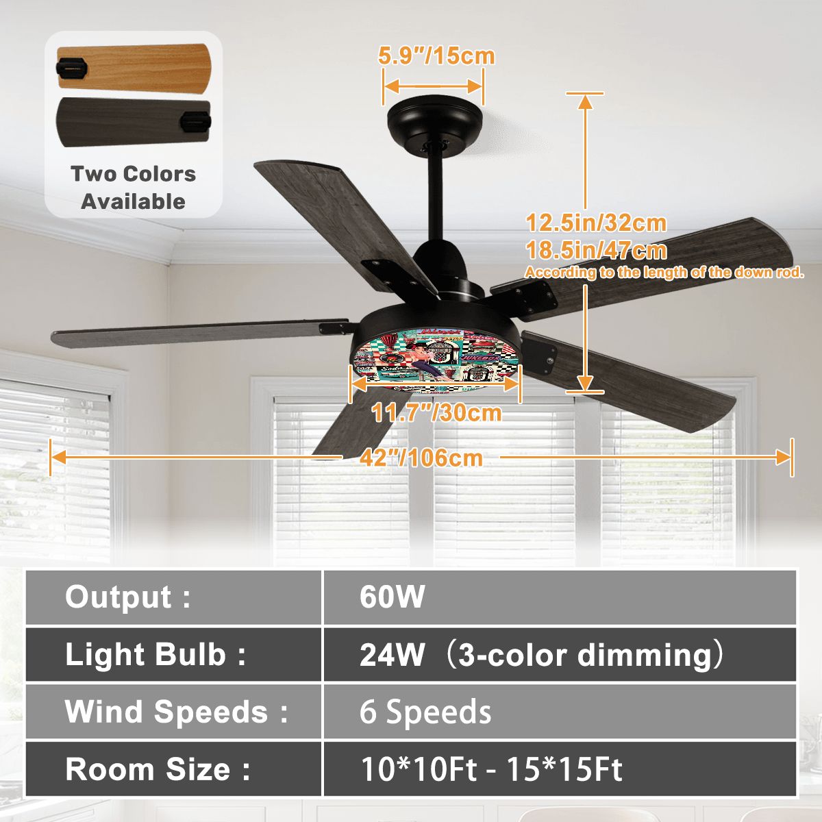 Kate McEnroe New York Retro Diner Ceiling Fan, 1950s 50s Kitsch Rockabilly Pinup Light FixtureCeiling FanstZO7mNaaA1