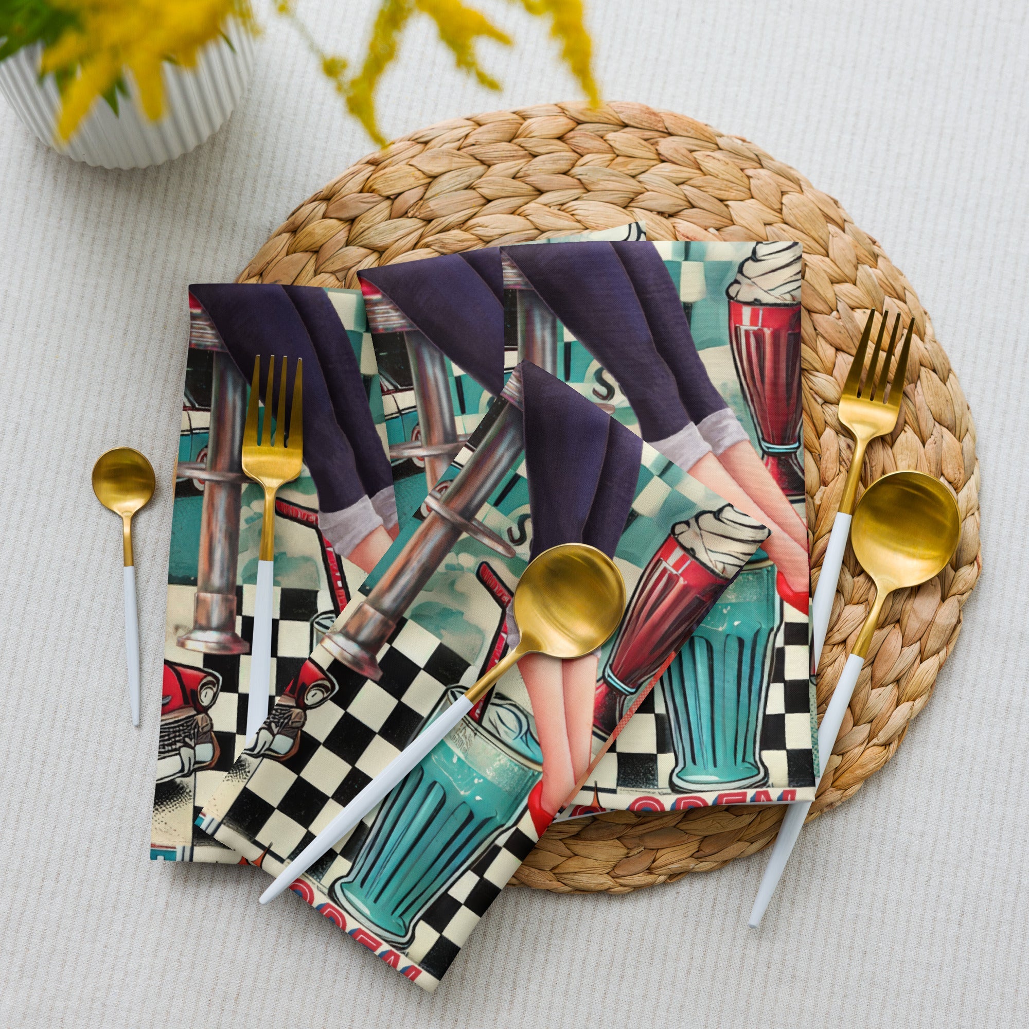 Kate McEnroe New York Retro Diner Napkins Set of 4, Mid Century Modern 50s Rockabilly Pin Up Table LinensNapkins2756651_17399