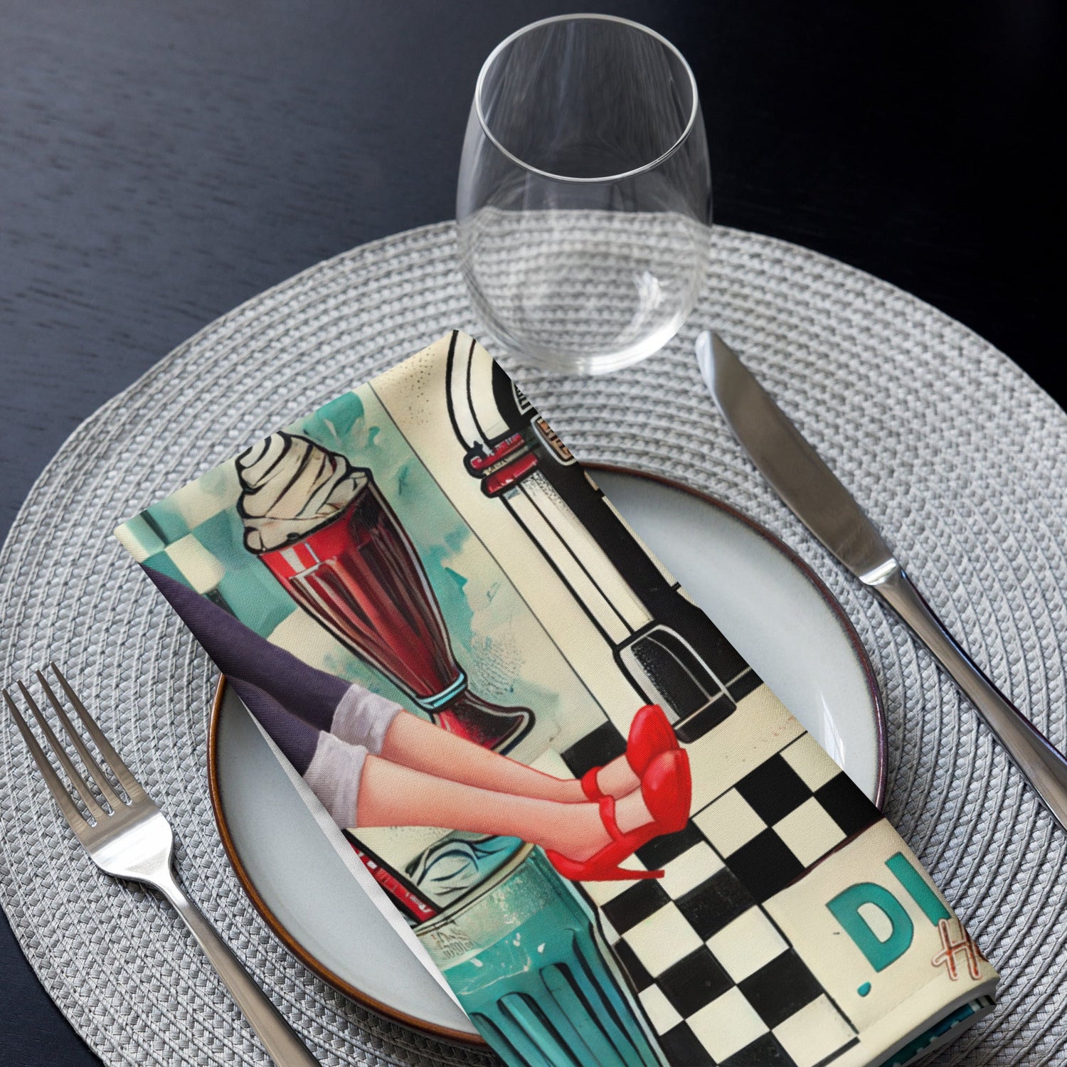 Kate McEnroe New York Retro Diner Napkins Set of 4, Mid Century Modern 50s Rockabilly Pin Up Table LinensNapkins2756651_17399