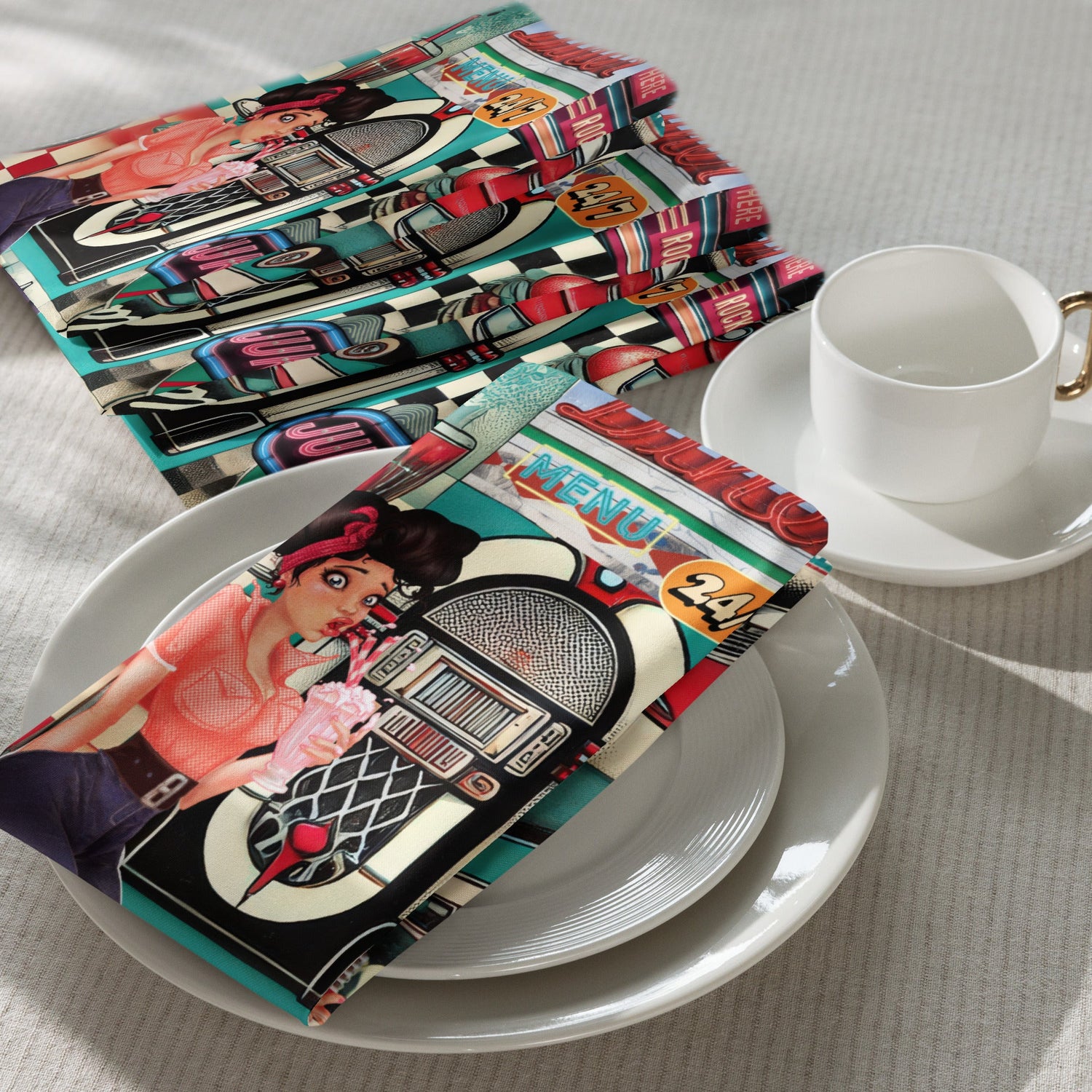 Kate McEnroe New York Retro Diner Napkins Set of 4, Mid Century Modern 50s Rockabilly Pin Up Table LinensNapkins2756651_17399