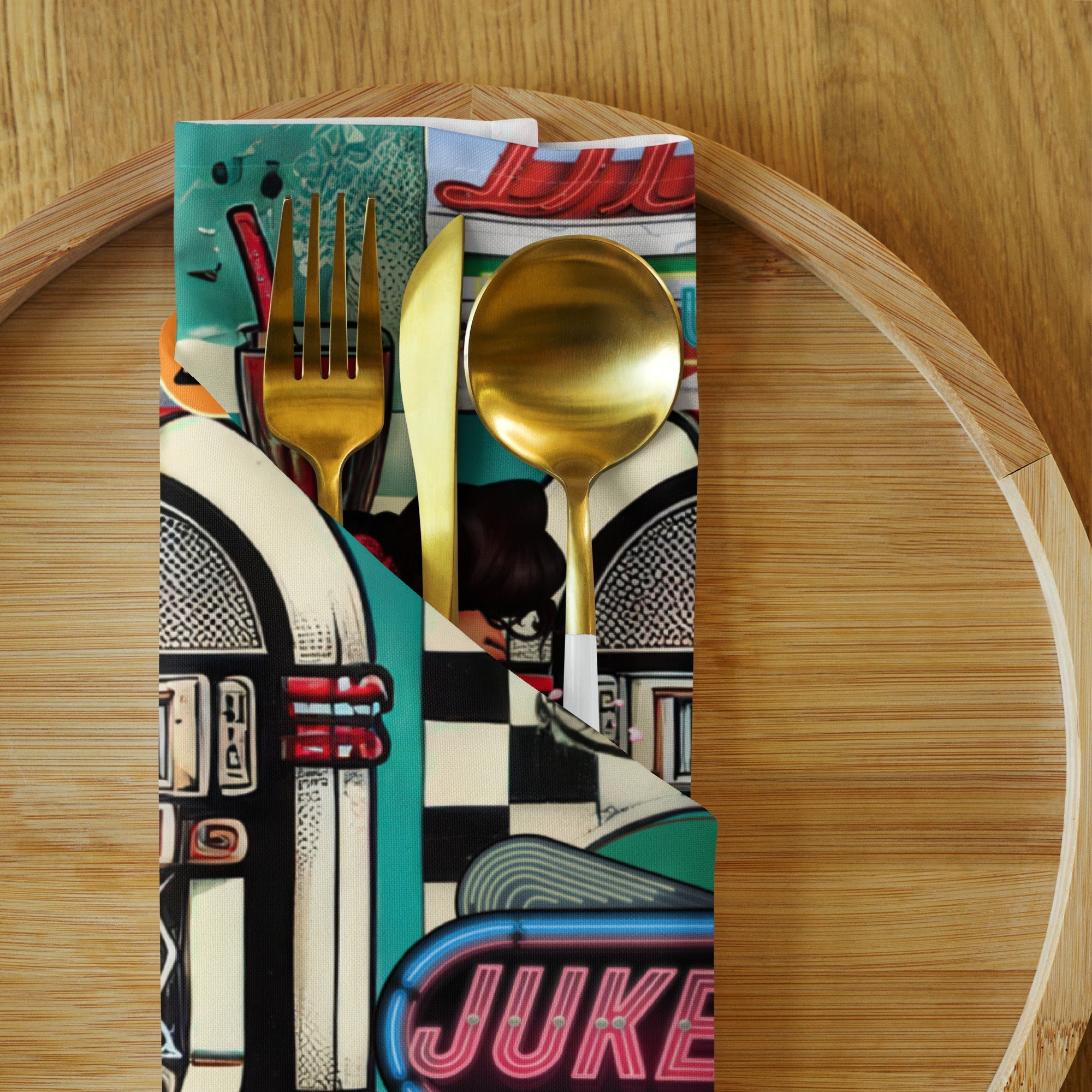 Kate McEnroe New York Retro Diner Napkins Set of 4, Mid Century Modern 50s Rockabilly Pin Up Table LinensNapkins2756651_17399