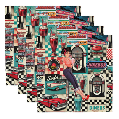 Kate McEnroe New York Retro Diner Napkins Set of 4, Mid Century Modern 50s Rockabilly Pin Up Table LinensNapkins2756651_17399