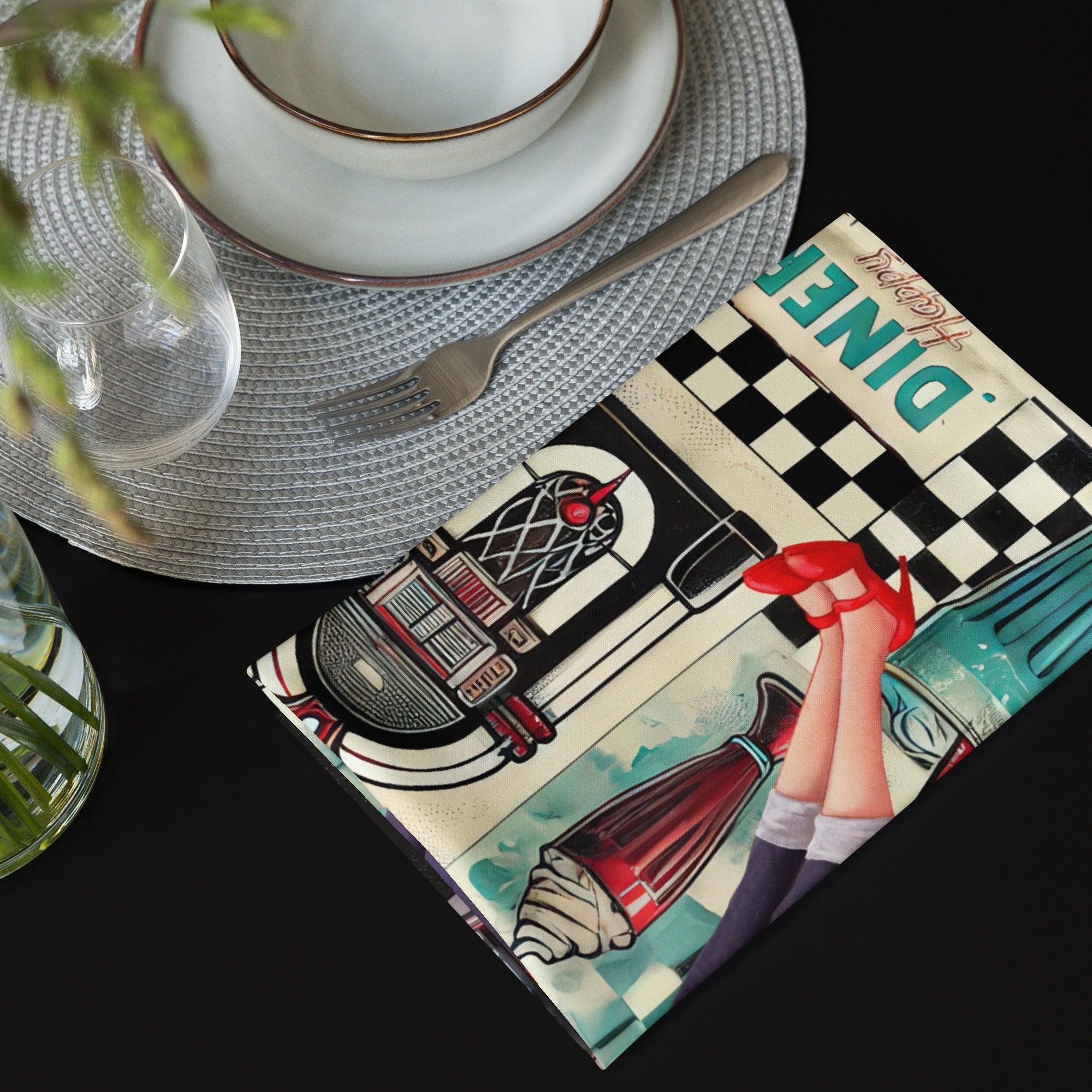 Kate McEnroe New York Retro Diner Napkins Set of 4, Mid Century Modern 50s Rockabilly Pin Up Table LinensNapkins2756651_17399