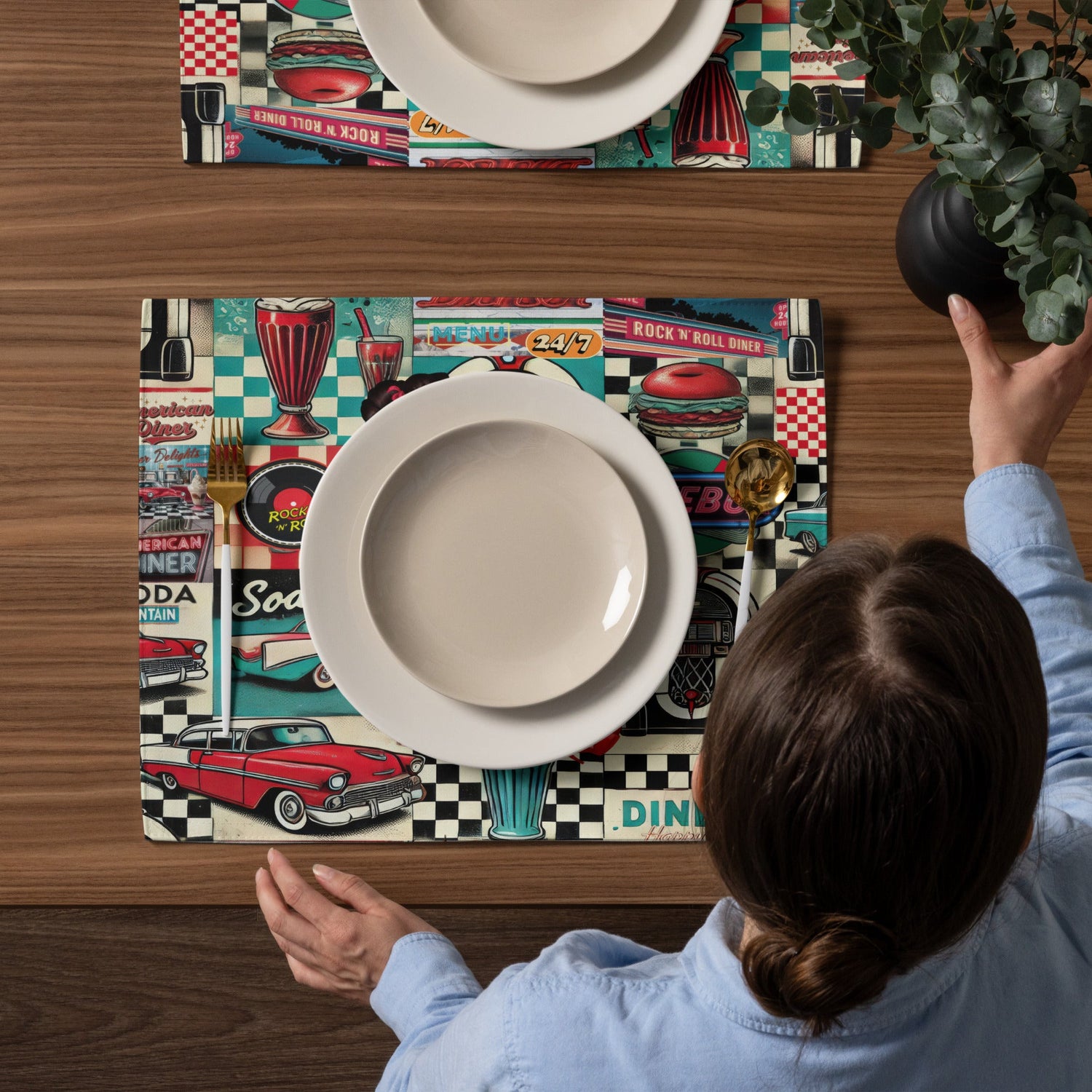 Kate McEnroe New York Retro Diner Placemats Set of 4, Mid Century Modern 50s Rockabilly Pin Up Table Linens.Placemats2452771_17484