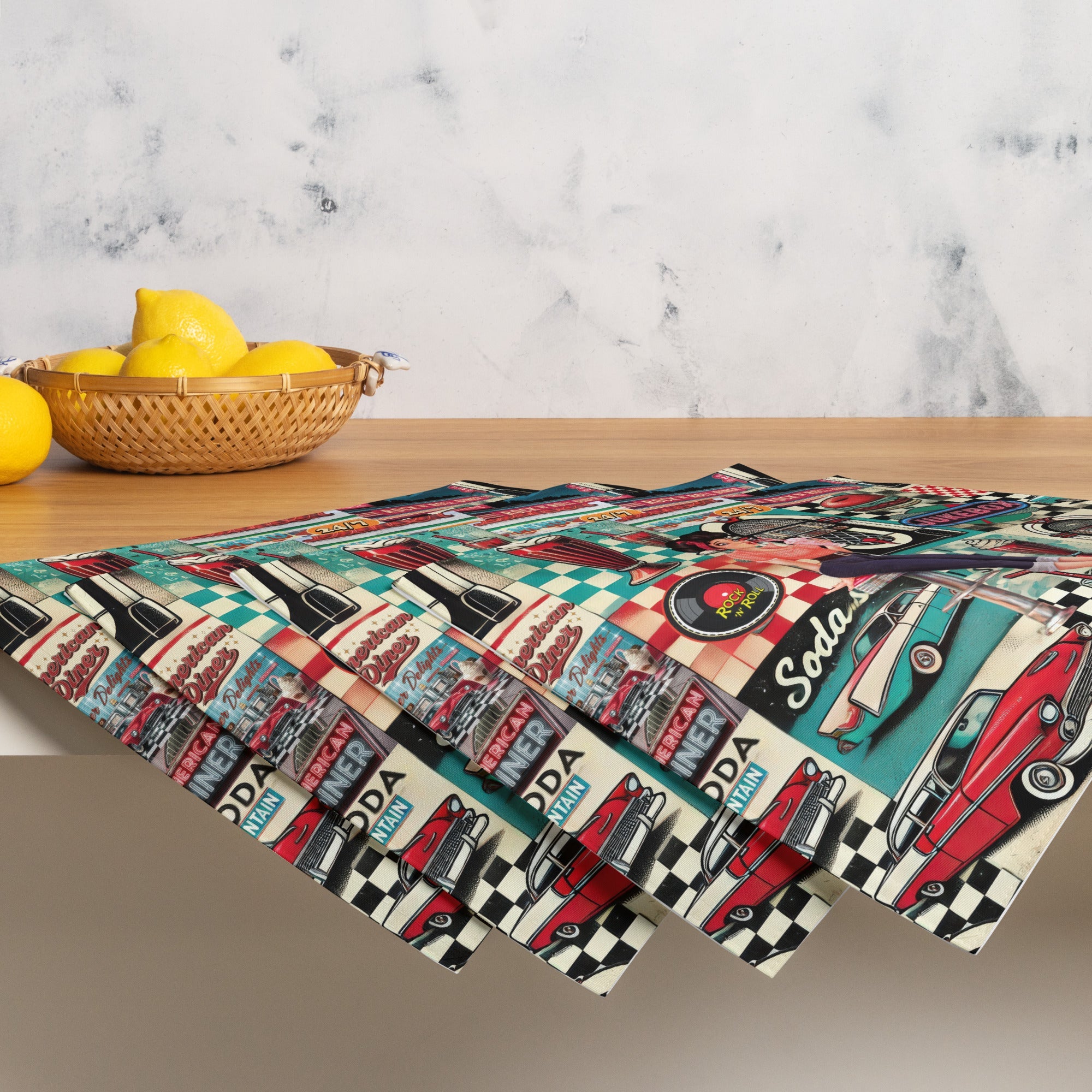 Kate McEnroe New York Retro Diner Placemats Set of 4, Mid Century Modern 50s Rockabilly Pin Up Table Linens.Placemats2452771_17484