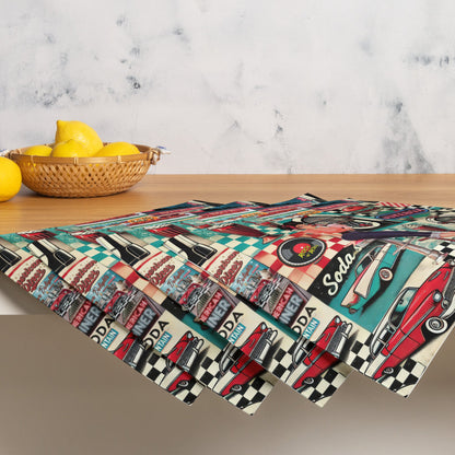 Kate McEnroe New York Retro Diner Placemats Set of 4, Mid Century Modern 50s Rockabilly Pin Up Table Linens.Placemats2452771_17484