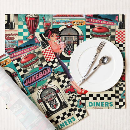 Kate McEnroe New York Retro Diner Placemats Set of 4, Mid Century Modern 50s Rockabilly Pin Up Table Linens.Placemats2452771_17484