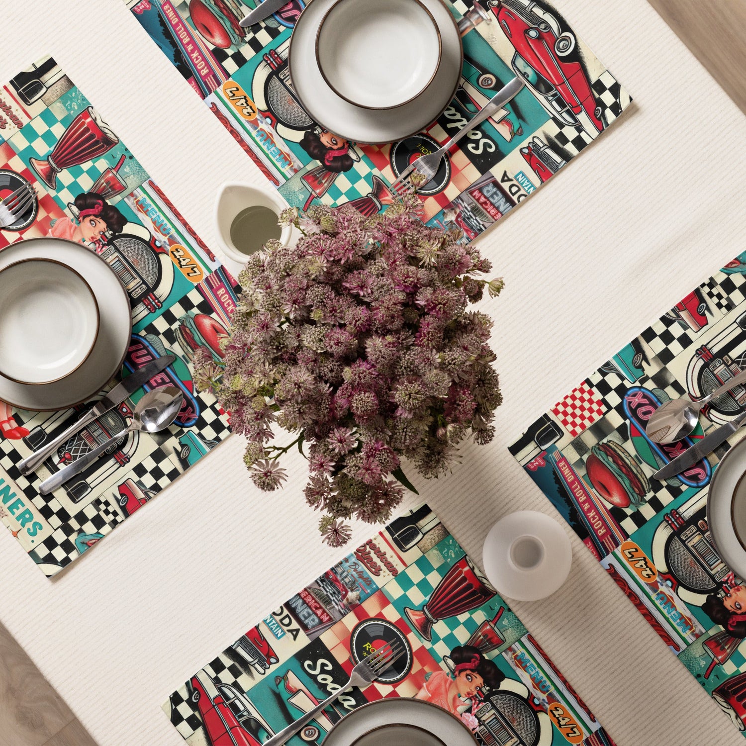 Kate McEnroe New York Retro Diner Placemats Set of 4, Mid Century Modern 50s Rockabilly Pin Up Table Linens.Placemats2452771_17484