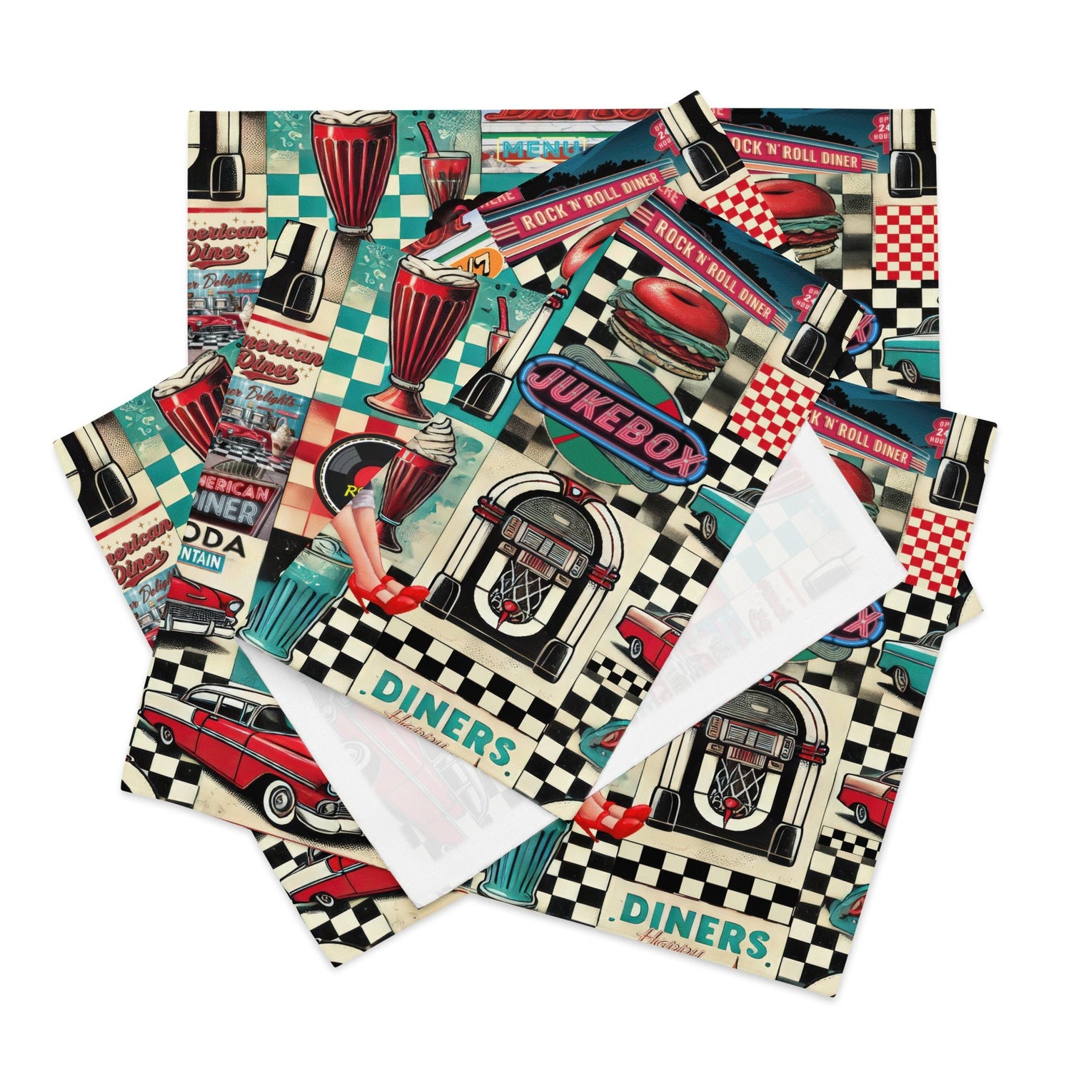 Kate McEnroe New York Retro Diner Placemats Set of 4, Mid Century Modern 50s Rockabilly Pin Up Table Linens.Placemats2452771_17484