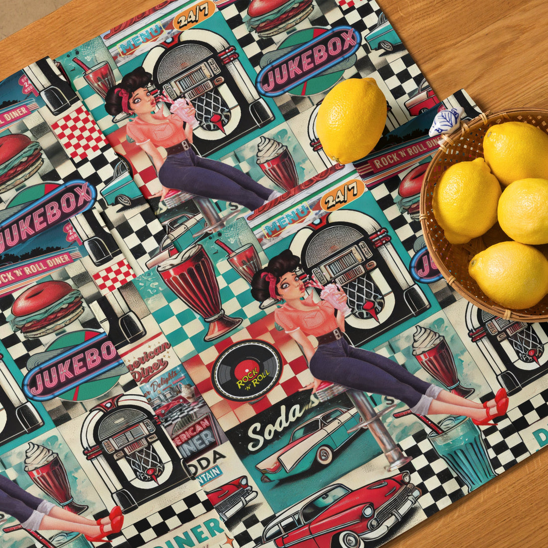 Kate McEnroe New York Retro Diner Placemats Set of 4, Mid Century Modern 50s Rockabilly Pin Up Table Linens.Placemats2452771_17484