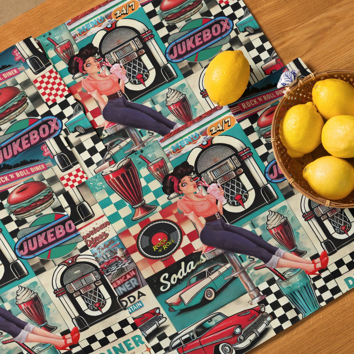 Kate McEnroe New York Retro Diner Placemats Set of 4, Mid Century Modern 50s Rockabilly Pin Up Table Linens.Placemats2452771_17484