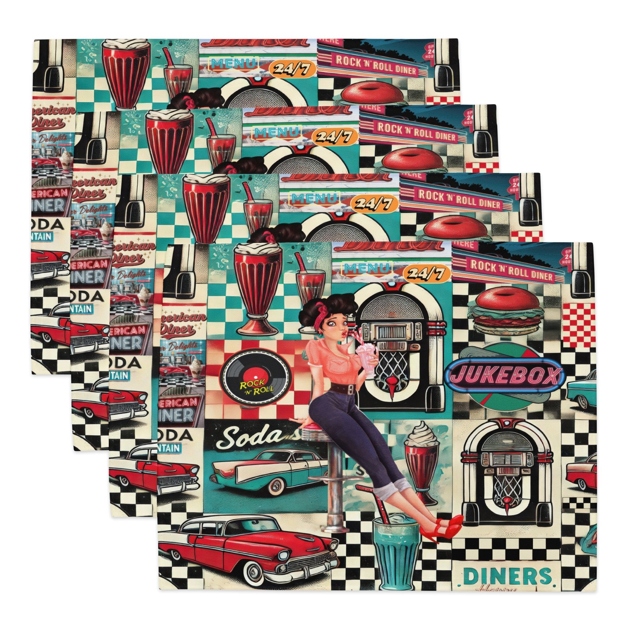 Kate McEnroe New York Retro Diner Placemats Set of 4, Mid Century Modern 50s Rockabilly Pin Up Table Linens.Placemats2452771_17484