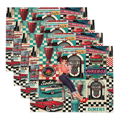 Kate McEnroe New York Retro Diner Placemats Set of 4, Mid Century Modern 50s Rockabilly Pin Up Table Linens.Placemats2452771_17484