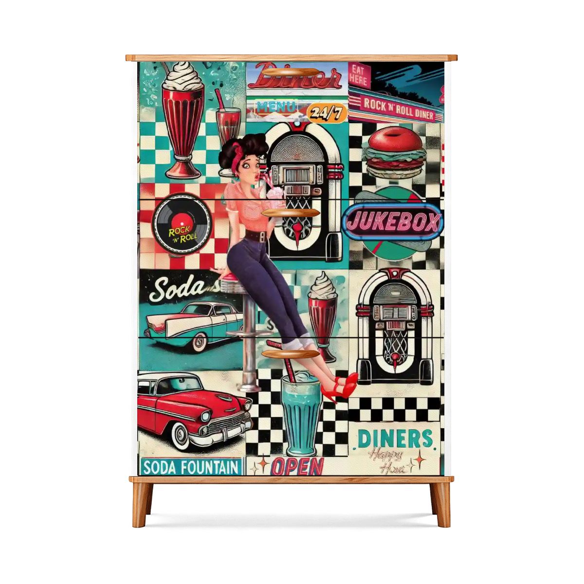 Kate McEnroe New York Retro Diner Shoe Cabinet, 50s Americana Mudroom Storage, Vintage Rockabilly OrganizerShoe StoragenAwgjuRzkpqiH