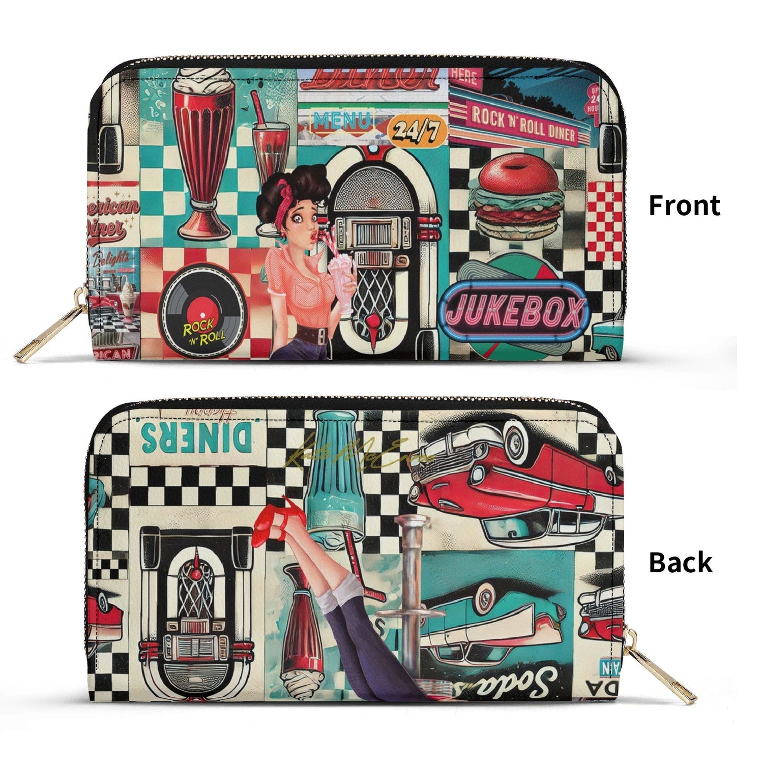 Kate McEnroe New York Retro Diner Zippered Wallet 1950s Pin Up Rockabilly Americana ClutchWalletsNRQ1J21Y - 2