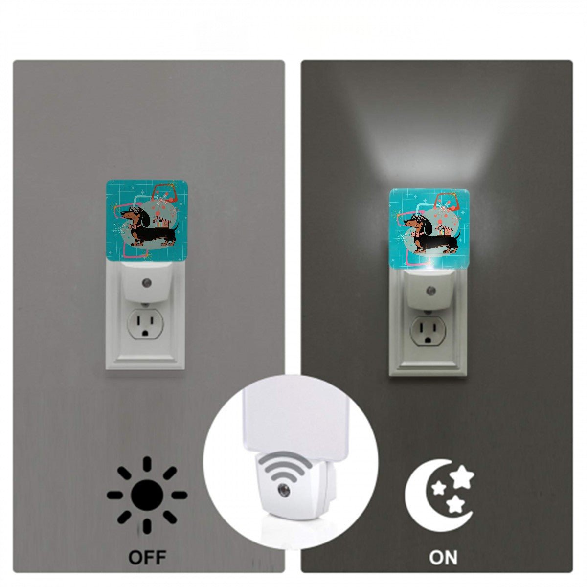 Kate McEnroe New York Retro Doxie Doghouse Night Light Set, Mid Century Modern Dachshund Atomic Starburst DecorNight LightsPlYoNERSTk