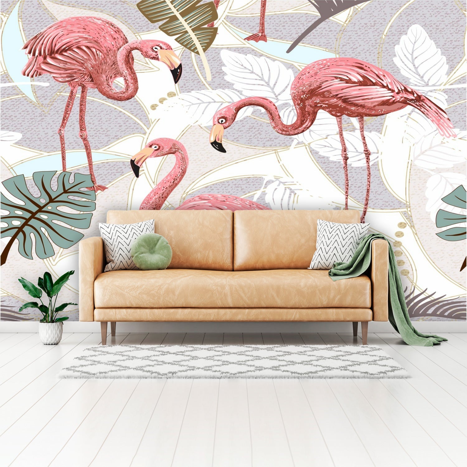 Kate McEnroe New York Retro Flamingo Botanical Paradise Wall MuralWall Mural119422