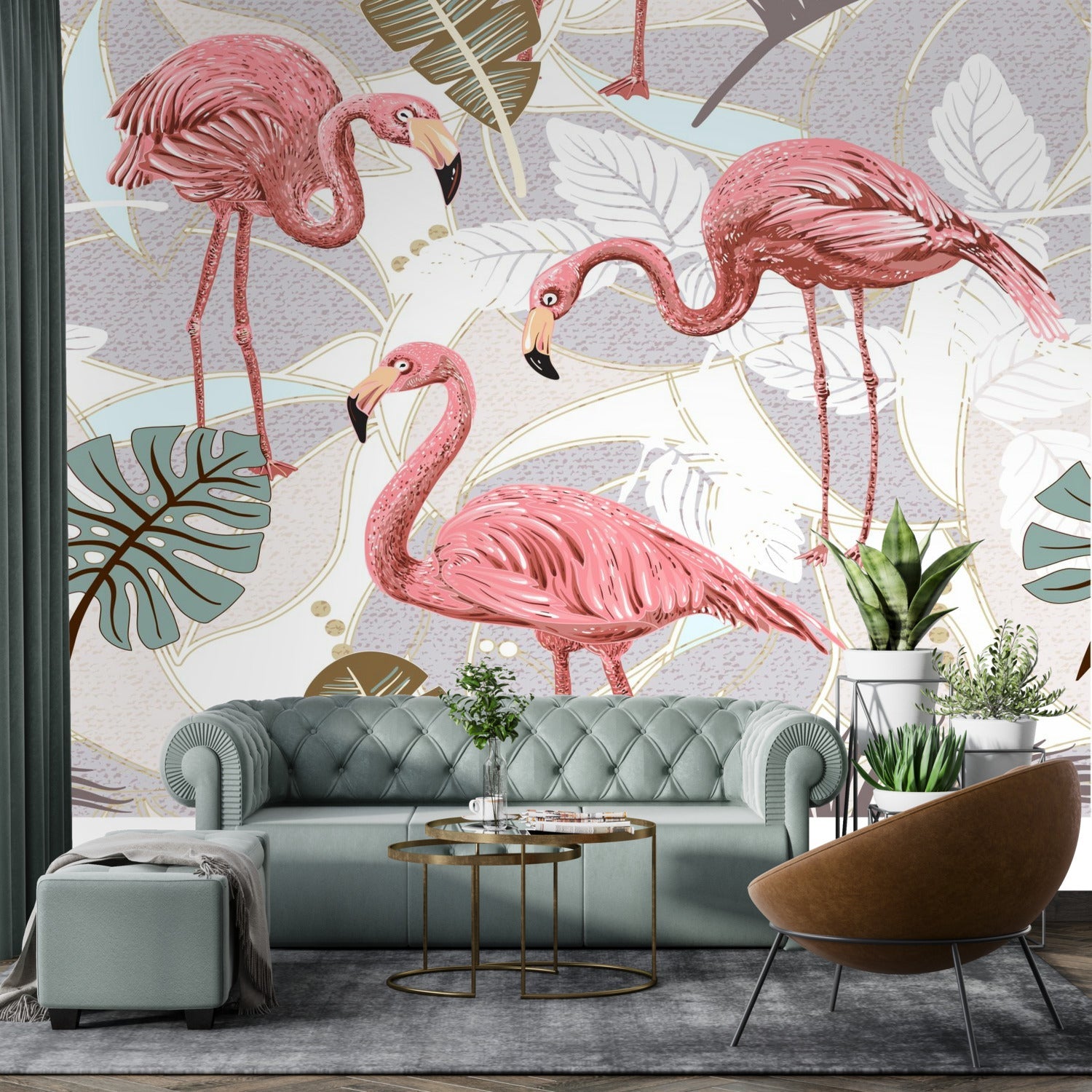 Kate McEnroe New York Retro Flamingo Botanical Paradise Wall MuralWall Mural119424