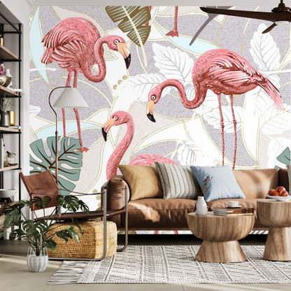 Kate McEnroe New York Retro Flamingo Botanical Paradise Wall MuralWall Mural119429