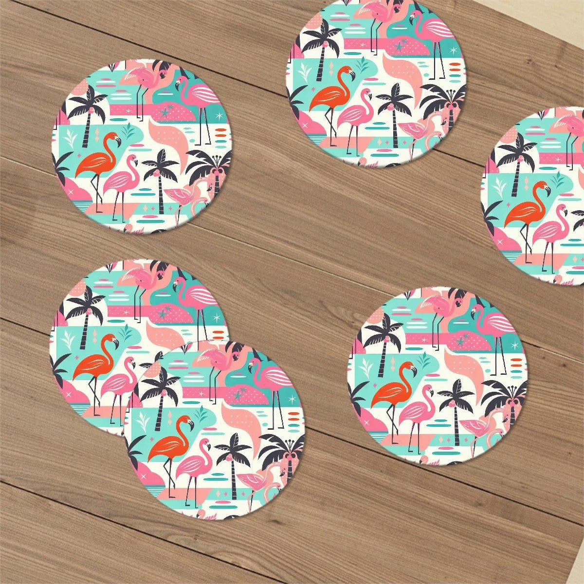 Kate McEnroe New York Retro Flamingo Palm Springs Coasters, Mid Century Modern Tropical Barware, 50s Kitsch Drink SetCoastersMCOLKy3Tc4