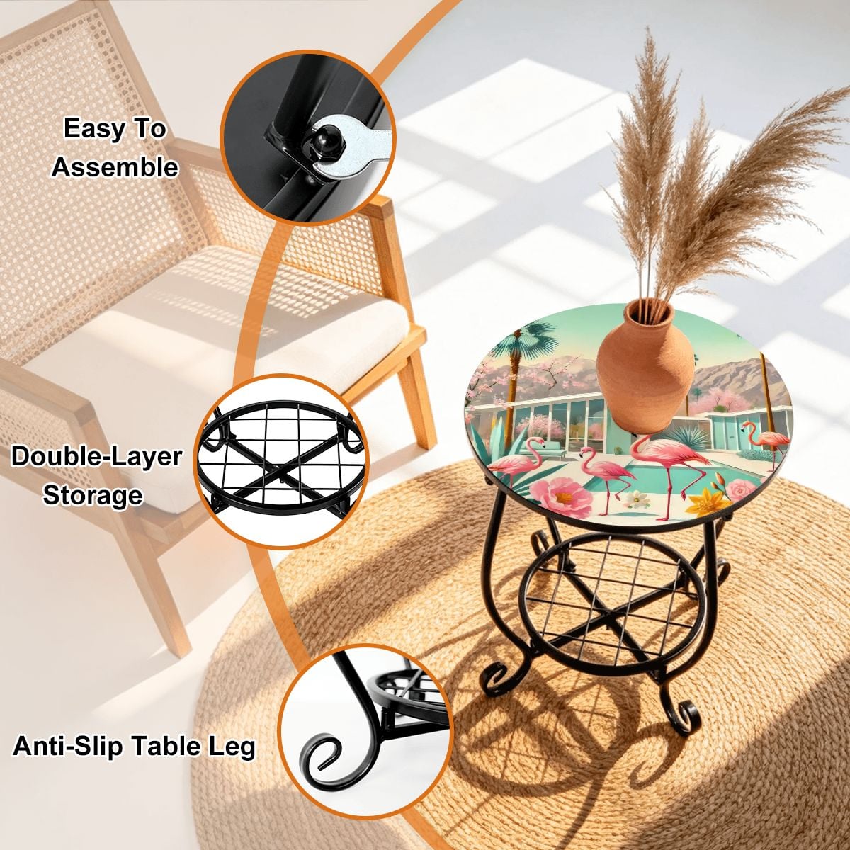 Kate McEnroe New York Retro Flamingo Patio Side Table, Mid Century Modern Indoor Outdoor Accentoutdoor side tablefdPJVqsS1I