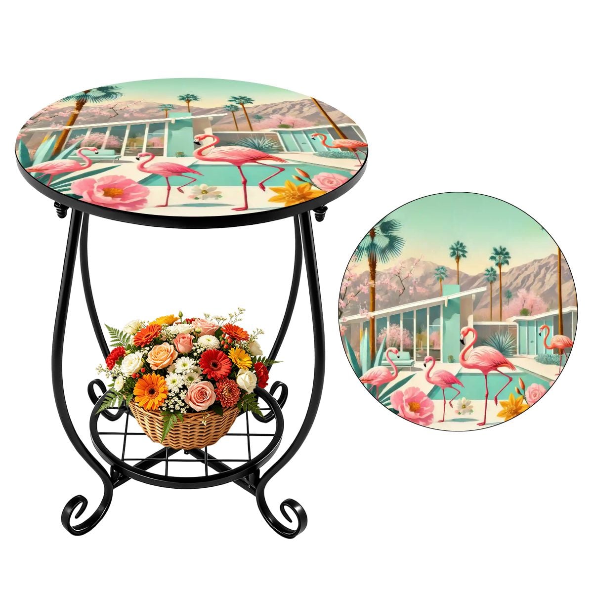 Kate McEnroe New York Retro Flamingo Patio Side Table, Mid Century Modern Indoor Outdoor Accentoutdoor side tablefdPJVqsS1I
