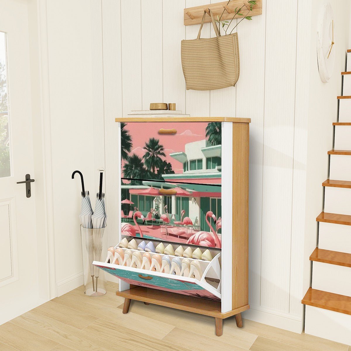 Kate McEnroe New York Retro Flamingo Poolside Shoe Cabinet, 1950s Palm Springs Style StorageShoe StorageKIedTQhz9g