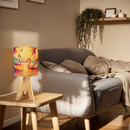 Kate McEnroe New York Retro Flamingo Sunset Table Lamp, Mid Century Tropical Palm Tripod Light, Kitsch Coastal Desk LampTable LampsfHg59MsMRZ